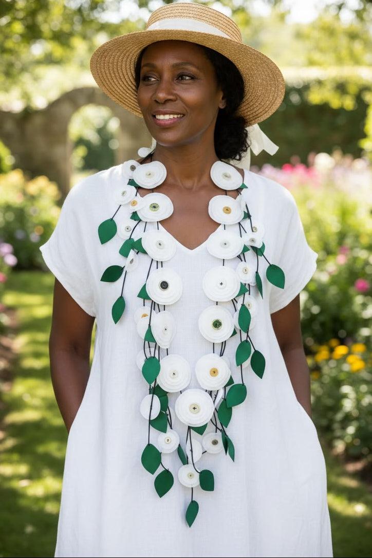 Handmade Recycled Fabric Dahlia Flower Necklace | Sustainable