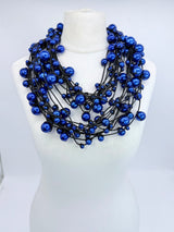 10-Strand Faux Pearls on Leatherette statement playful Necklace