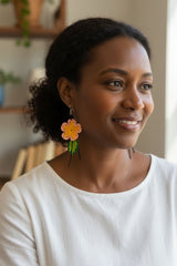 Handmade Poppy Flower Earrings – Recycled Plastic Statement Earrings with Silver Hook | Eco Friendly Gift for Women