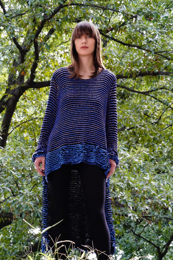 Handmade Crocheted High-Low Top with Recycled Wood Beads & Rubber – Wearable Art Fashion