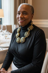 Handmade Recycled Wood Necklace with Murano-Inspired Disks – Eco-Friendly Statement Jewelry