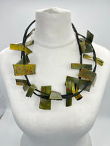Recycled Leatherette Rectangles Necklace - Hand-painted