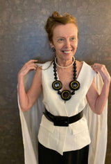 Recycled Wood 3 Donuts and Black Beads Necklace - Jianhui London