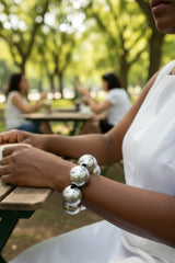 Handmade sustainable Giant Beads Bracelets handmade from recycled wood - Hand gilded/Hand painted