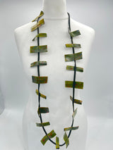 Recycled Leatherette Rectangles Necklace - Hand-painted