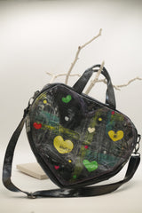 Canvas Carry – Handbag in Painted Upcycled Leather Heart Shape