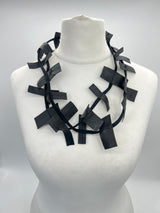 Recycled Leatherette Rectangles Necklace - Hand-painted