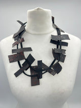 Recycled Leatherette Rectangles Necklace - Hand-painted