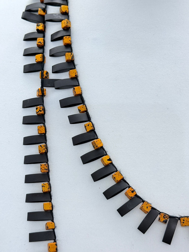 Handmade Recycled Wood Cube Bead Necklace – Eco-Friendly & Unique Design