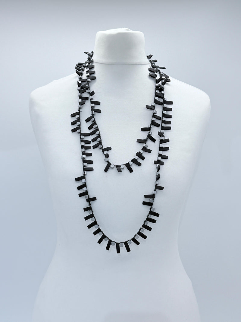 Handmade Recycled Wood Cube Bead Necklace – Eco-Friendly & Unique Design