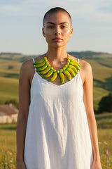 Handmade Recycled Wood Banana Necklace – Andy Warhol Inspired Boho Statement Jewelry
