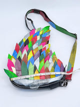 Handmade Recycled Leather Crossbody Bag – Unique Hummingbird Wing Design - Big