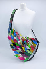 Handmade Recycled Leather Crossbody Bag – Unique Hummingbird Wing Design - Big