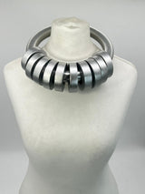 Big Ring With 10 Small Wheels Choker From Recycled Wood necklace - Sustainable Handmade Art Jewelry