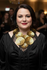 Big carved coconut shell bold necklace with leatherette fringe - Statement sustainable jewelry