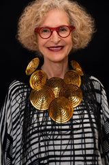 Big carved coconut shell bold necklace with leatherette fringe - Statement sustainable jewelry