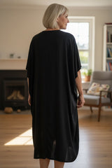Sustainable Ramie Kaftan with Vintage Batik Patchwork | Lightweight Summer Dress