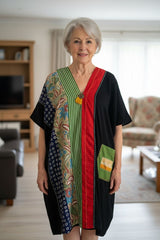 Sustainable Ramie Kaftan with Vintage Batik Patchwork | Lightweight Summer Dress