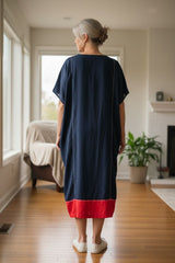 Sustainable Ramie Kaftan with Vintage Batik Patchwork | Lightweight Summer Dress