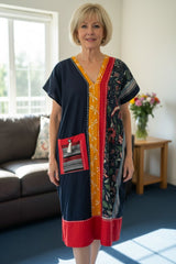 Sustainable Ramie Kaftan with Vintage Batik Patchwork | Lightweight Summer Dress
