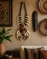 Handmade Asmat Ethnic Bone Necklace with Big Skull Pendant