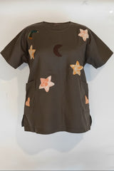Sustainable Quilted Smock Top – Handmade Recycled Fabric Cotton Blouse with Heart Details & Pockets