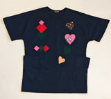 Sustainable Quilted Smock Top – Handmade Recycled Fabric Cotton Blouse with Heart Details & Pockets