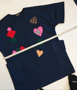 Sustainable Quilted Smock Top – Handmade Recycled Fabric Cotton Blouse with Heart Details & Pockets