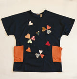 Sustainable Quilted Smock Top – Handmade Recycled Fabric Cotton Blouse with Heart Details & Pockets