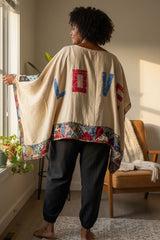 Recycled Fabric Quilted Kaftan – Handmade Cotton Summer Top with LOVE Patch Detail
