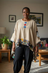 Recycled Fabric Quilted Kaftan – Handmade Cotton Summer Top with LOVE Patch Detail