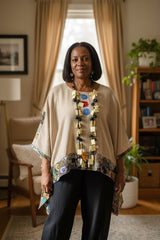 Recycled Fabric Quilted Kaftan – Handmade Cotton Summer Top with LOVE Patch Detail