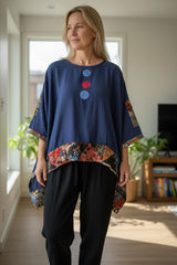 Recycled Fabric Quilted Kaftan – Handmade Cotton Summer Top with LOVE Patch Detail