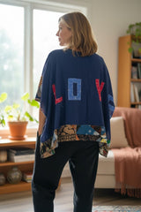 Recycled Fabric Quilted Kaftan – Handmade Cotton Summer Top with LOVE Patch Detail