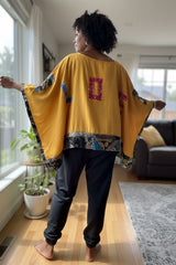 Recycled Fabric Quilted Kaftan – Handmade Cotton Summer Top with LOVE Patch Detail