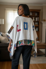Recycled Fabric Quilted Kaftan – Handmade Cotton Summer Top with LOVE Patch Detail