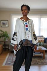 Recycled Fabric Quilted Kaftan – Handmade Cotton Summer Top with LOVE Patch Detail