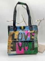 Cross Body Tote Bag with LOVE From Recycled Leather