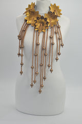 Bold Boho Plumeria Necklace | Handmade Coconut Shell Flower with wooden beads Tassels