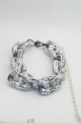 Huge Statement Oval Chain Necklace – Handmade Recycled Wood Boho Jewelry - Long