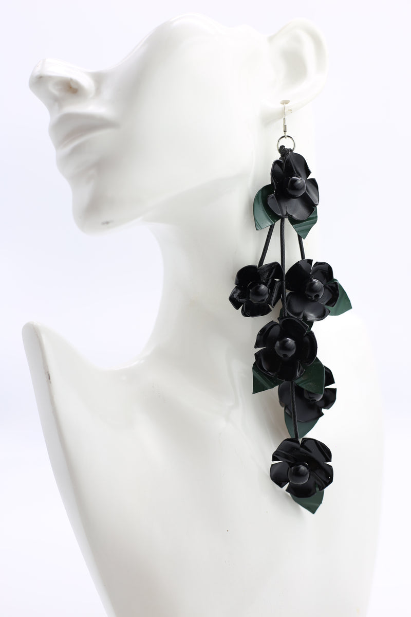 UPCYCLED PLASTIC BOTTLES POPPY WITH GREEN LEAF EARRINGS
