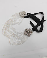 Faceted clear Vintage crystal beads with diamente crystal flower with ribbon - Classic statement style necklace for wedding, anniversary and other special occasions