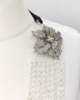 Faceted clear Vintage crystal beads with diamente crystal flower with ribbon - Classic statement style necklace for wedding, anniversary and other special occasions
