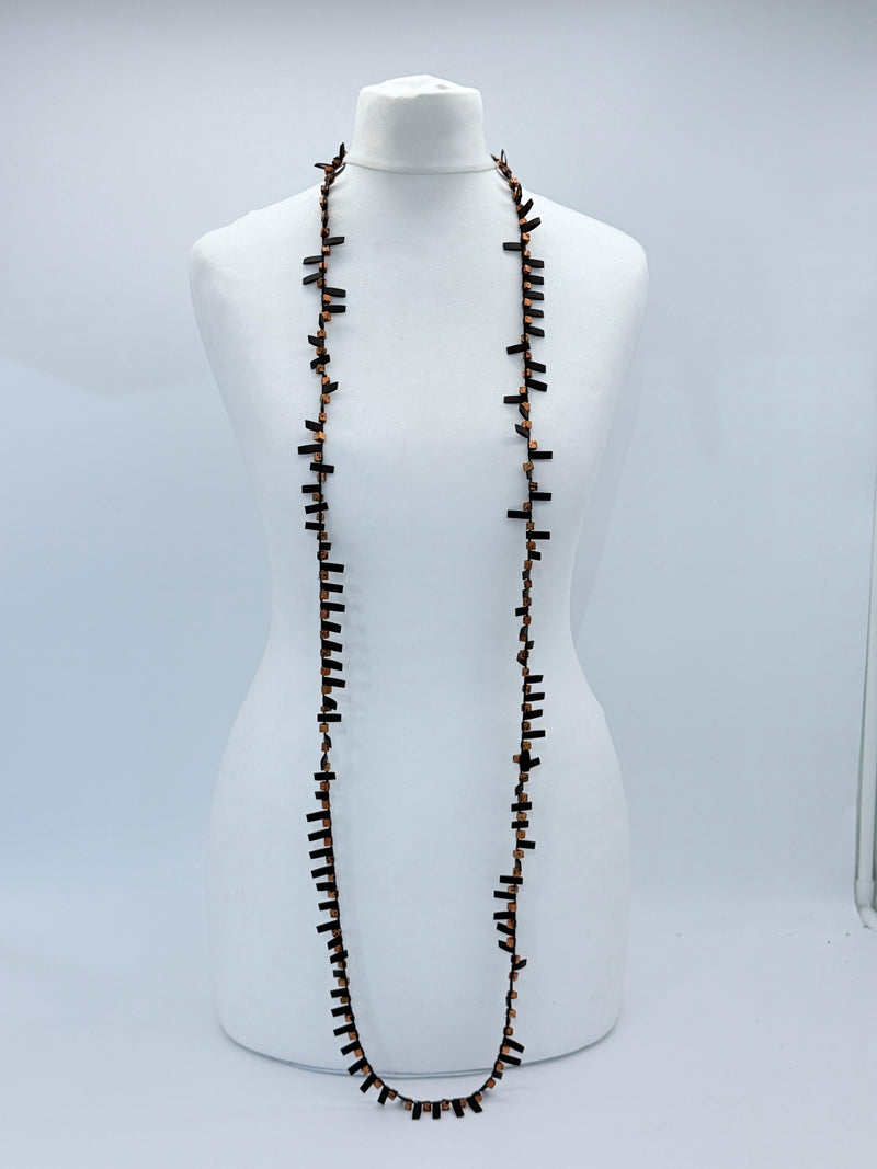 Handmade Recycled Wood Cube Bead Necklace – Eco-Friendly & Unique Design