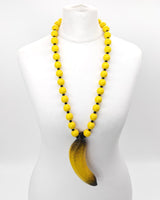 Handcrafted Banana Pendant Necklace – Recycled Wood Statement Boho Jewelry Inspired by Andy Warhol