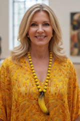 Handcrafted Banana Pendant Necklace – Recycled Wood Statement Boho Jewelry Inspired by Andy Warhol
