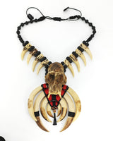 Handmade Asmat Ethnic Bone Necklace with Big Skull Pendant