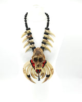 Handmade Asmat Ethnic Bone Necklace with Big Skull Pendant