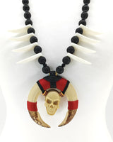 Handmade Asmat Ethnic Bone Necklace with Small Skull Pendant