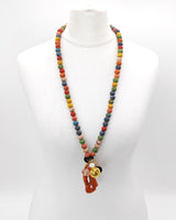 Handmade Ceramic Beads Necklace with Coral Pendant – Colourful Statement Jewellery for Spring Summer, Unique Artisan Gift for Her